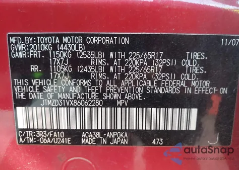 2008 Toyota Rav4 Limited z USA, uszkodzony, nr VIN JTMZD31VX86062280